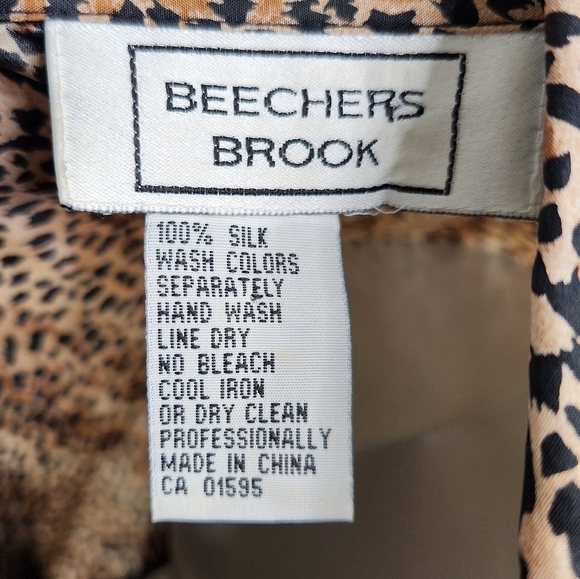 Vintage Breechers Brook Leopard Print Silk Button Down Blouse Size L - Picture 13 of 14